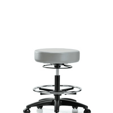 Vinyl Stool without Back - Medium Bench Height with Chrome Foot Ring & Casters in Dove Trailblazer Vinyl - VMBSO-RG-CF-RC-8567