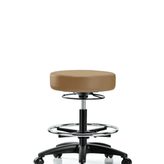 Vinyl Stool without Back - Medium Bench Height with Chrome Foot Ring & Casters in Taupe Trailblazer Vinyl - VMBSO-RG-CF-RC-8584
