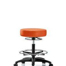Vinyl Stool without Back - Medium Bench Height with Chrome Foot Ring & Casters in Orange Kist Trailblazer Vinyl - VMBSO-RG-CF-RC-8613