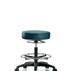 Vinyl Stool without Back - Medium Bench Height with Chrome Foot Ring & Casters in Marine Blue Supernova Vinyl - VMBSO-RG-CF-RC-8801