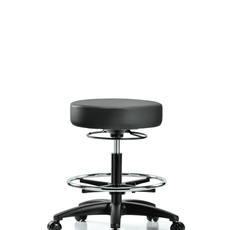 Vinyl Stool without Back - Medium Bench Height with Chrome Foot Ring & Casters in Carbon Supernova Vinyl - VMBSO-RG-CF-RC-8823