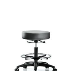 Vinyl Stool without Back - Medium Bench Height with Chrome Foot Ring & Casters in Sterling Supernova Vinyl - VMBSO-RG-CF-RC-8840