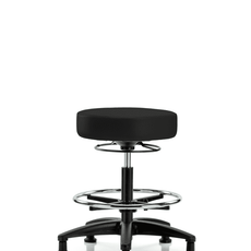 Vinyl Stool without Back - Medium Bench Height with Chrome Foot Ring & Stationary Glides in Black Trailblazer Vinyl - VMBSO-RG-CF-RG-8540