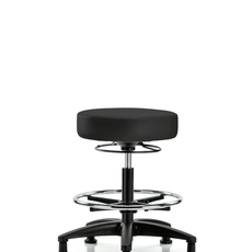 Vinyl Stool without Back - Medium Bench Height with Chrome Foot Ring & Stationary Glides in Charcoal Trailblazer Vinyl - VMBSO-RG-CF-RG-8605
