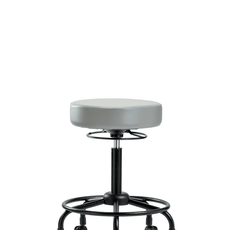Vinyl Stool without Back - Medium Bench Height with Round Tube Base & Casters in Adobe White Trailblazer Vinyl - VMBSO-RT-RC-8501