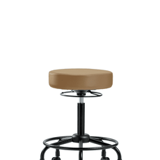 Vinyl Stool without Back - Medium Bench Height with Round Tube Base & Casters in Taupe Trailblazer Vinyl - VMBSO-RT-RC-8584
