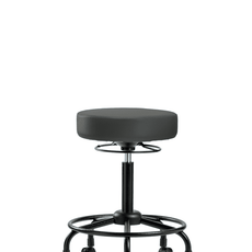 Vinyl Stool without Back - Medium Bench Height with Round Tube Base & Casters in Charcoal Trailblazer Vinyl - VMBSO-RT-RC-8605