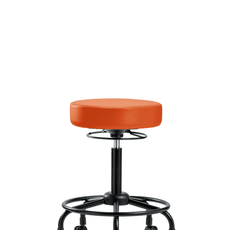 Vinyl Stool without Back - Medium Bench Height with Round Tube Base & Casters in Orange Kist Trailblazer Vinyl - VMBSO-RT-RC-8613