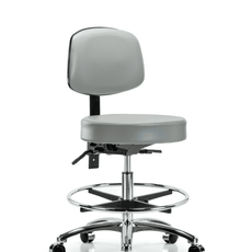 Vinyl Stool with Back Chrome - Medium Bench Height with Chrome Foot Ring & Casters in Dove Trailblazer Vinyl - VMBST-CR-T0-CF-CC-8567