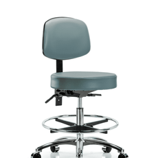 Vinyl Stool with Back Chrome - Medium Bench Height with Chrome Foot Ring & Casters in Storm Supernova Vinyl - VMBST-CR-T0-CF-CC-8822