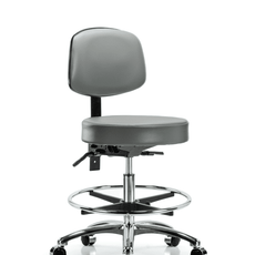 Vinyl Stool with Back Chrome - Medium Bench Height with Chrome Foot Ring & Casters in Sterling Supernova Vinyl - VMBST-CR-T0-CF-CC-8840