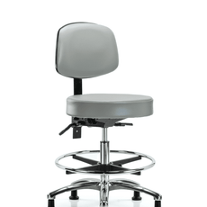 Vinyl Stool with Back Chrome - Medium Bench Height with Chrome Foot Ring & Stationary Glides in Dove Trailblazer Vinyl - VMBST-CR-T0-CF-RG-8567