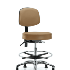 Vinyl Stool with Back Chrome - Medium Bench Height with Chrome Foot Ring & Stationary Glides in Taupe Trailblazer Vinyl - VMBST-CR-T0-CF-RG-8584