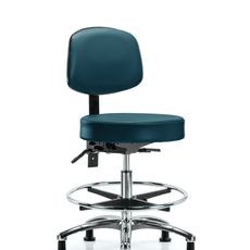 Vinyl Stool with Back Chrome - Medium Bench Height with Chrome Foot Ring & Stationary Glides in Marine Blue Supernova Vinyl - VMBST-CR-T0-CF-RG-8801