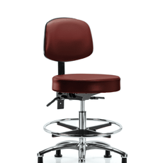 Vinyl Stool with Back Chrome - Medium Bench Height with Chrome Foot Ring & Stationary Glides in Taupe Supernova Vinyl - VMBST-CR-T0-CF-RG-8815
