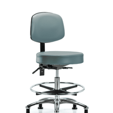 Vinyl Stool with Back Chrome - Medium Bench Height with Chrome Foot Ring & Stationary Glides in Storm Supernova Vinyl - VMBST-CR-T0-CF-RG-8822