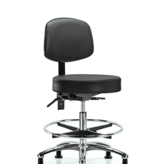 Vinyl Stool with Back Chrome - Medium Bench Height with Chrome Foot Ring & Stationary Glides in Carbon Supernova Vinyl - VMBST-CR-T0-CF-RG-8823