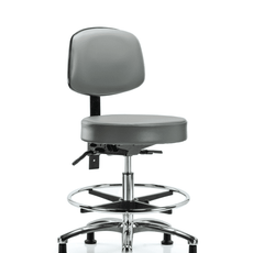 Vinyl Stool with Back Chrome - Medium Bench Height with Chrome Foot Ring & Stationary Glides in Sterling Supernova Vinyl - VMBST-CR-T0-CF-RG-8840