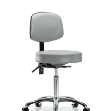 Vinyl Stool with Back Chrome - Medium Bench Height with Casters in Dove Trailblazer Vinyl - VMBST-CR-T0-NF-CC-8567