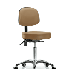 Vinyl Stool with Back Chrome - Medium Bench Height with Casters in Taupe Trailblazer Vinyl - VMBST-CR-T0-NF-CC-8584