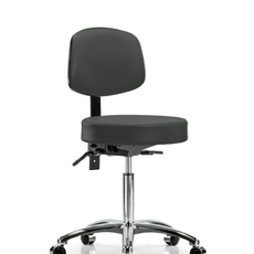 Vinyl Stool with Back Chrome - Medium Bench Height with Casters in Charcoal Trailblazer Vinyl - VMBST-CR-T0-NF-CC-8605