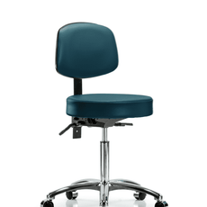 Vinyl Stool with Back Chrome - Medium Bench Height with Casters in Marine Blue Supernova Vinyl - VMBST-CR-T0-NF-CC-8801