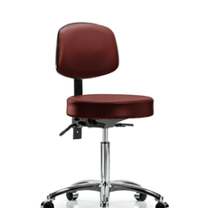 Vinyl Stool with Back Chrome - Medium Bench Height with Casters in Taupe Supernova Vinyl - VMBST-CR-T0-NF-CC-8815