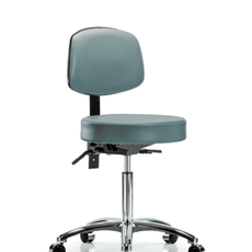 Vinyl Stool with Back Chrome - Medium Bench Height with Casters in Storm Supernova Vinyl - VMBST-CR-T0-NF-CC-8822