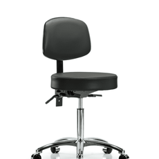 Vinyl Stool with Back Chrome - Medium Bench Height with Casters in Carbon Supernova Vinyl - VMBST-CR-T0-NF-CC-8823