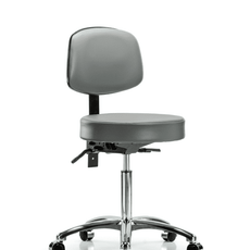 Vinyl Stool with Back Chrome - Medium Bench Height with Casters in Sterling Supernova Vinyl - VMBST-CR-T0-NF-CC-8840