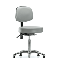 Vinyl Stool with Back Chrome - Medium Bench Height with Stationary Glides in Dove Trailblazer Vinyl - VMBST-CR-T0-NF-RG-8567