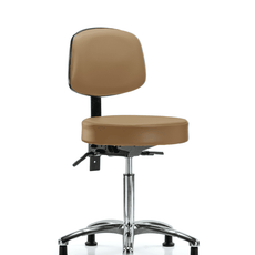 Vinyl Stool with Back Chrome - Medium Bench Height with Stationary Glides in Taupe Trailblazer Vinyl - VMBST-CR-T0-NF-RG-8584