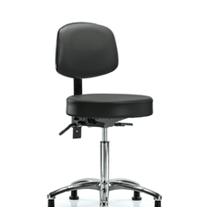 Vinyl Stool with Back Chrome - Medium Bench Height with Stationary Glides in Carbon Supernova Vinyl - VMBST-CR-T0-NF-RG-8823