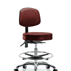 Vinyl Stool with Back Chrome - Medium Bench Height with Seat Tilt, Chrome Foot Ring, & Casters in Taupe Supernova Vinyl - VMBST-CR-T1-CF-CC-8815