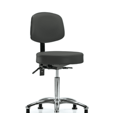Vinyl Stool with Back Chrome - Medium Bench Height with Seat Tilt & Stationary Glides in Charcoal Trailblazer Vinyl - VMBST-CR-T1-NF-RG-8605