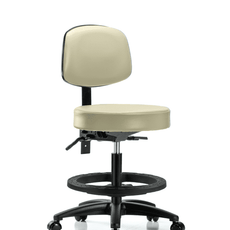 Vinyl Stool with Back - Medium Bench Height with Black Foot Ring & Casters in Adobe White Trailblazer Vinyl - VMBST-RG-T0-BF-RC-8501