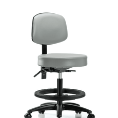 Vinyl Stool with Back - Medium Bench Height with Black Foot Ring & Casters in Dove Trailblazer Vinyl - VMBST-RG-T0-BF-RC-8567