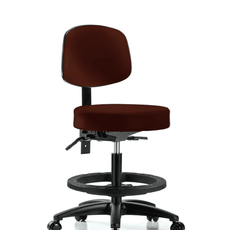 Vinyl Stool with Back - Medium Bench Height with Black Foot Ring & Casters in Burgundy Trailblazer Vinyl - VMBST-RG-T0-BF-RC-8569