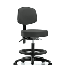 Vinyl Stool with Back - Medium Bench Height with Black Foot Ring & Casters in Charcoal Trailblazer Vinyl - VMBST-RG-T0-BF-RC-8605