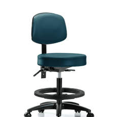 Vinyl Stool with Back - Medium Bench Height with Black Foot Ring & Casters in Marine Blue Supernova Vinyl - VMBST-RG-T0-BF-RC-8801