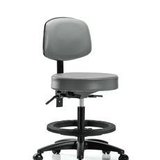 Vinyl Stool with Back - Medium Bench Height with Black Foot Ring & Casters in Sterling Supernova Vinyl - VMBST-RG-T0-BF-RC-8840