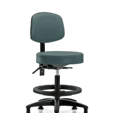 Vinyl Stool with Back - Medium Bench Height with Black Foot Ring & Stationary Glides in Colonial Blue Trailblazer Vinyl - VMBST-RG-T0-BF-RG-8546
