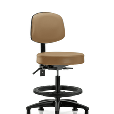 Vinyl Stool with Back - Medium Bench Height with Black Foot Ring & Stationary Glides in Taupe Trailblazer Vinyl - VMBST-RG-T0-BF-RG-8584