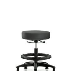 Vinyl Stool with Back - Medium Bench Height with Black Foot Ring & Stationary Glides in Charcoal Trailblazer Vinyl - VMBST-RG-T0-BF-RG-8605