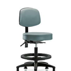 Vinyl Stool with Back - Medium Bench Height with Black Foot Ring & Stationary Glides in Storm Supernova Vinyl - VMBST-RG-T0-BF-RG-8822