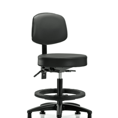 Vinyl Stool with Back - Medium Bench Height with Black Foot Ring & Stationary Glides in Carbon Supernova Vinyl - VMBST-RG-T0-BF-RG-8823