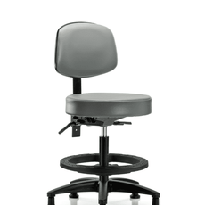 Vinyl Stool with Back - Medium Bench Height with Black Foot Ring & Stationary Glides in Sterling Supernova Vinyl - VMBST-RG-T0-BF-RG-8840