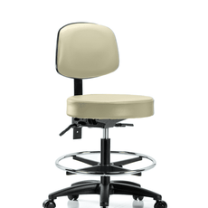 Vinyl Stool with Back - Medium Bench Height with Chrome Foot Ring & Casters in Adobe White Trailblazer Vinyl - VMBST-RG-T0-CF-RC-8501