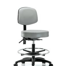Vinyl Stool with Back - Medium Bench Height with Chrome Foot Ring & Casters in Dove Trailblazer Vinyl - VMBST-RG-T0-CF-RC-8567