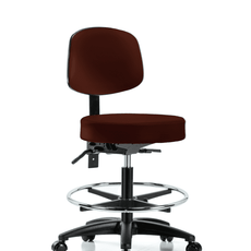 Vinyl Stool with Back - Medium Bench Height with Chrome Foot Ring & Casters in Burgundy Trailblazer Vinyl - VMBST-RG-T0-CF-RC-8569
